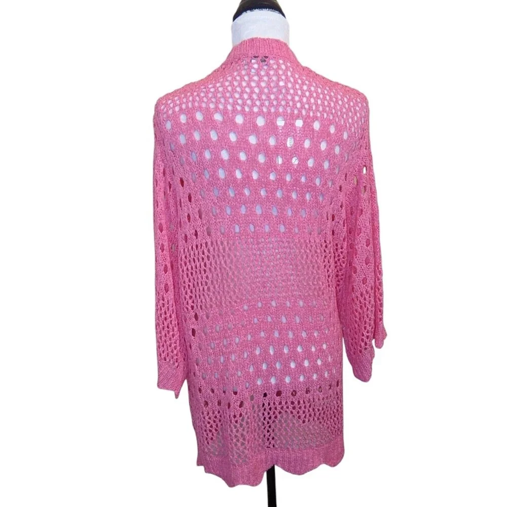 New MUDPIE Pink Open-Knit Women's Cardigan Sweater Oversized Layer Lightweight